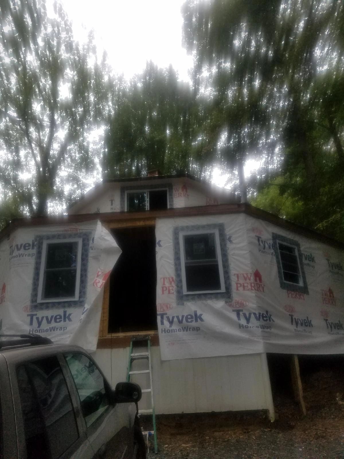 House wrapped in Tyvek HomeWrap during construction